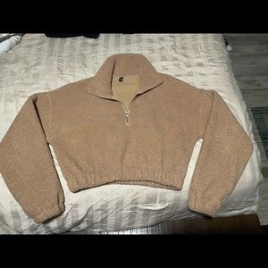 tan crop top zip up jacket